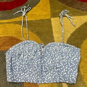 Princess Polly Ella Bella Crop Top Tank Tie Sleeves Blue Floral Print Size US 6